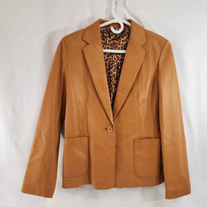 Cara  Disposition Leather Blazer Jacket Animal Print Lining